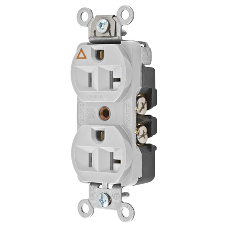 HUBBELL WIRING DEVICE-KELLEMS Straight Blade Devices, Receptacles, Duplex, Hubbell-Pro Heavy Duty, 2-Pole 3-Wire Grounding, 20A 125V, 5-20R, Office White, Isolated Ground. CR5352IGOW